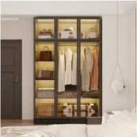HOMSEE Kleiderschrank mit Glastüren und integrierter LED-Beleuchtung, 120x48x190cm (1-St) Schwarzer Garderobenschrank mit großer Aufbewahrung