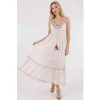 YC Fashion & Style Maxikleid Sommerkleid mit floraler Stickerei und elastischer Empire-Taille aus Viskose