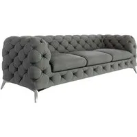 S-Style Möbel Chesterfield-Sofa Kalina, 3-Sitzer mit silbernen Metall Füßen, mit Wellenfederung