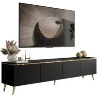Lookway TV-Schrank CELINE Schwarz Matt auf goldenen Füßen mit LED-Beleuchtung 200x40x49 cm