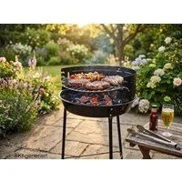steinwohn Holzkohlegrill Standgrill mit Windschutz - Grillrost Ø29 cm, 33 x 33 x 53 cm Camping, Garten & Festival