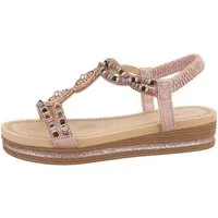Ital-Design Damen Boho/Hippie Riemchensandalette (85960312) Keilabsatz/Wedge Keilsandaletten in Champagner