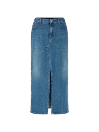 Marc Cain Sports - Denim-Midirock mit Seitenstreifen blue denim - Gr. - 38