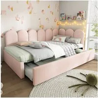 Merax Daybett 90x200cm mit Ausziehbett 90x190cm (1 tlg), Polsterbett Samt Tagesbett Kinderbett Schlafsofa mit Lattenrost