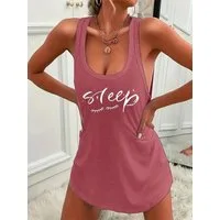 Elegant Love Nachthemd Ärmelloses Damen-Schlafkleid im Tanktop-Stil – bequemes Schlafshirt Loungewear-Kleid mit Frontdruck – locker & rundhalsig als Nachtwäsche