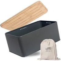 Zedelmaier Brotkasten Brotkasten mit Schneidebrett,MatteBrotbox mit Holzdeckel&Leinen beutel, (MBH006), Rundum Belüftung, Brotkorb für langanhaltende Frische 33x21x15cm