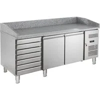 GastroHero Dönergrill Pizzatisch ECO 2-7 Granitplatte Kühltisch 2 Türen 7 Schubladen, 235 W
