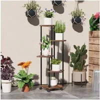 Outsunny Pflanzentreppe für Innen Außen, aus Stahl, Holz, mehrstöckig, 110 cm hoch (5-Etagen Pflanzenständer, 1 St., Blumenständer), für Wohnzimmer, Garten Balkon Deko, Verkohlt