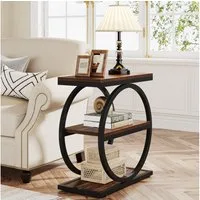 Tribesigns Beistelltisch 3-Tier Beistelltisch Schmaler Holz, Couchtisch mit Metallrahmen