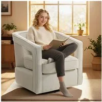 HOMCOM Sessel 360°-Drehung (Relaxsessel, 1-St., Gepolsterter Armlehnstuhl), für Wohnzimmer, Schlafzimmer, Beige