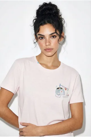 Besticktes Rundhals-T-Shirt