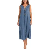 dy_mode Sommerkleid Damen Leinenkleid Luftiges Maxi Sommerkleid Strandkleid Damenkleid in Unifarbe, V-Ausschnitt, mit seitlichen Eingriffstaschen