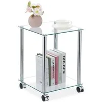 relaxdays Beistelltisch Glas Beistelltisch mit Rollen (1-St)