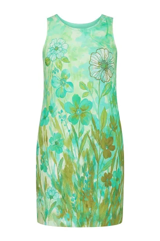 Ärmelloses Kleid aus leichtem Voile mit Blumenmuster und Taschen