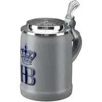 Hofbräuhaus München Bierkrug "Salzglasur", Steinzeug glasiert, mit Zinndeckel, handgedreht, handbemalt, salzglasiert und gebrannt