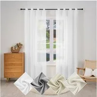Woltu Gardine (2 St), Ösen, halbtransparent, Vorhänge Leinenoptik