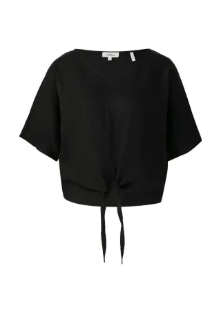 s.Oliver Red Label - Verkürzte Leinenmix-Bluse im Relaxed Fit schwarz - Gr. - 36