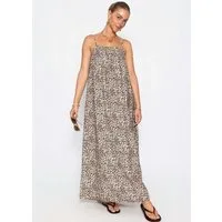 SASSYCLASSY Maxikleid Lockeres Trägerkleid mit Leo-Print für Damen Fließendes Maxikleid mit Spaghettiträgern und geradem Ausschnitt