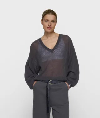 10DAYS - thin v-neck knit sweater steel blue - Gr. - M
