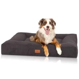 Knuffelwuff orthopädisches Hundebett aus Velours mit Handwebcharakter Sofia schwarz XXL