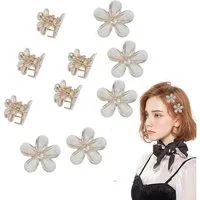MOPUEA Haarspange Haarspange Mini süße Blumenform Kristall Klammern 0.79inch 10 Stück, Haaraccessoire-Set, 10 Mini Blumen Krallenklammern in Beige, Leicht, rutschfest, langlebig, elegant, vielseitig