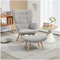 HOMCOM Relaxsessel Ohrensessel mit Hocker, Polstersessel in Cord-Optik (Loungesessel, 2-St., Armlehnstuhl), für Wohnzimmer, Grau