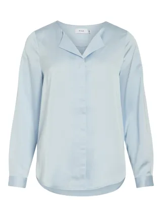 VILA - VIELLETTE V-NECK L/S SATIN SHIRT - NOOS - Gr. - 38
