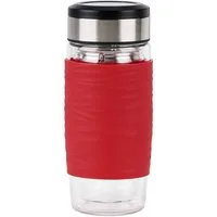 Emsa Thermobecher Tea Mug, 3-tlg., Edelstahl, Glas, Silikon, Teebecher, 400 ml, 100% dicht, 3-teilig, mit herausnehmbarem Tee-Sieb