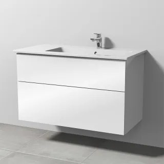 Sanipa 3way Keramik-Set Venticello Keramik-Waschtisch und Unterbau mit 2 Auszügen, Weiß-Glanz SF32678