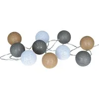 Levandeo® Lichterkette, 10er Lichterkette LED Kugeln Lampions Baumwolle Braun Weiß Cotton