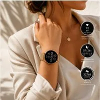 XCOAST SIONA 2 Damen Smartwatch (4,2 cm/1,3 Zoll, iOS Android) classic gold, Fitness Tracker, AMOLED, Blutsauerstoffmesser, 3-tlg., neueste Generation, Wasserdicht, ultra flach, Puls, Blutdruck, brillante Farben