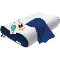 casimum Nackenstützkissen Orthopädisches Nackenkissen ERGO VARIO, 60x30cm, höhenverstellbar, Füllung: Memory Foam (Memory Schaum), Bezug: Blau, Seitenschläfer, Rückenschläfer, ergonomisches Nackenkissen, orthopädisches Kissen