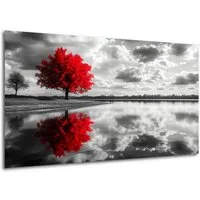 DARO Design Leinwandbild Modern Abstrakt Wandbilder XXL Wandbild Wand Deko Leinwand Bilder, (roter Baum - Bild Groß Wohnzimmer Schlafzimmer Küche Esszimmer Einteilig Querformat Fotodruck Leinwände Wanddeko Abstrakte Kunst Boho), 60x40cm