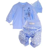 La Bortini Langarmshirt & Hose Baby Anzug Hemdchen Schlupfhose Mütze Set mit Bärchen Aufdruck aus Baumwolle, mit Sternen oder Punkten Muster und Bären Aufdruck