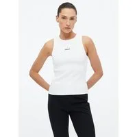 comma Muskelshirt T-Shirt Geripptes Top mit Logostickerei