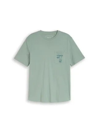 TOM TAILOR Denim - T-Shirt mit Brusttasche mit Print grün - Gr. - L