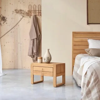 Nachtschrank Nachttisch Teakholz massiv hell solide Schlafzimmer Neu Tikamoon