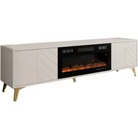 MIRJAN24 TV-Schrank Xylix 2D EF mit Elektrische Kamin (mit zwei Drehtüren) Realistische LED-Flamme, Füße aus Metall in der Farbe Gold