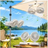 PRIISF Akku-Ventilator Akku Tischventilator USB Camping Ventilator LED Licht Deckenventilator, Tragbare Ventilatoren für Zelt, Reisen, Büro, Wohnmobil, Schlafzimmer