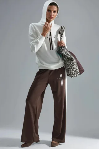 Modal Touch Kapuzen-Sweatshirt und gestreiftes Detail-Hosen-Set