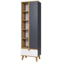 Lomadox Bücherregal MARIBOR-132, 200 cm hoch, mit offenen Fächern in Eiche mit graphit und weiß