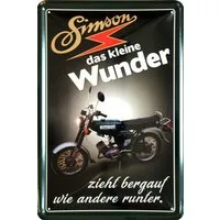 WOGEKA ART Metallbild Simson das kleine Wunder - 20 x 30 cm Retro Blechschild DDR Moped, Metallschild Wanddeko Spruch Schild Wandbild Ostdeutschland Ossi