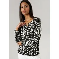 Aniston SELECTED Langarmshirt mit Allover-Druck, Zierstäbchen und Cut Out