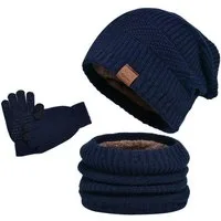 Coonoor Mütze & Schal 3 Stück Mütze, Schal & Handschuh-Sets für Herren Damen (Strick Gefüttert Beanie Mütze Touchscreen Handschuhe Schal Wärmer) für Kaltes Wetter 3-in-1 Set für den Winter