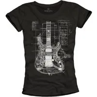 MAKAYA Print-Shirt Damen Gitarrenmotiv Rockige Oberteile mit Gitarre Musik Geschenke (Schwarz, S, M, L, XL) mit Druck