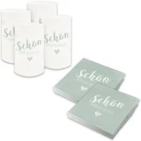 itenga Papierserviette itenga 6x Windlicht + 40x Servietten - Schön dass du da bist - Eukalyp