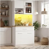 GUNJI Küchenbuffet Multifunktionale Geschirrschranke (80x40x182 cm, Flurschrank Mit großer Schublade, LED-Beleuchtung, Steckdose)