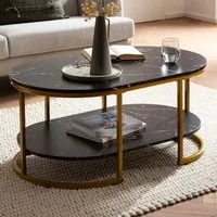 FINEBUY Couchtisch FB59210 Sofatisch 100 cm Marmor Optik Wohnzimmertisch Tisch Ablage (100x60x45cm, Sofatisch Marmor Optik Schwarz Modern), Wohnzimmertisch, Kaffeetisch mit Stauraum