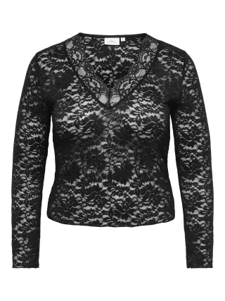 ONLY CARMAKOMA - CARNIKKA L/S LACE TOP JRS NOOS Schwarz - Gr. - 48