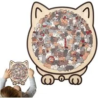 Zaewry Puzzle Katzen-Holzpuzzle für Erwachsene, Holzpuzzle in Morandi-Farben, 135 Puzzleteile, unregelmäßiges Katzenpuzzle mit katzenförmigem Rahmen,Puzzleteile